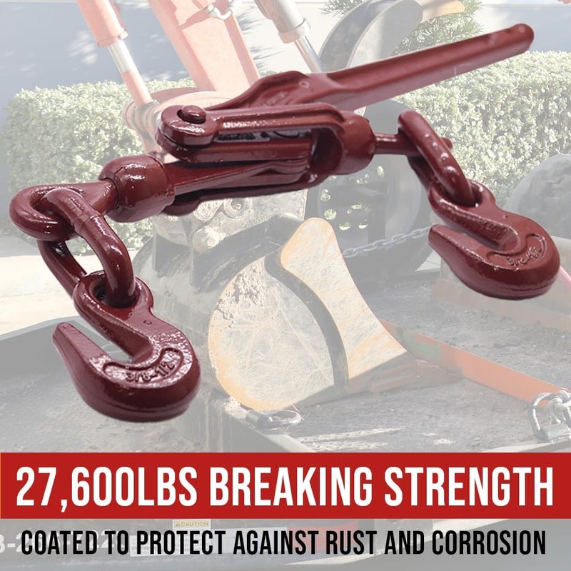 BoxerTool 3/8” – 1/2” Heavy Duty Chain Lever Load Binder with Forged Grab Hooks - Chain Binder Tie Down - 27,600 LBS Breaking Strength - Image 4